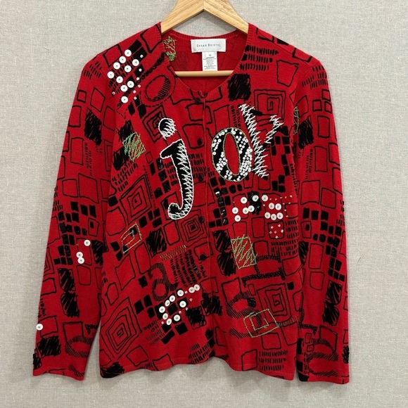 Susan Bristol Modern Sequin Holiday Christmas Cardigan Medium - Picture 1 of 8